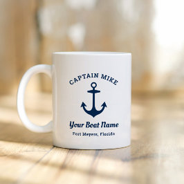 Caneca De Café Marinho Náutico Azul Nome Personalizado do Capitão