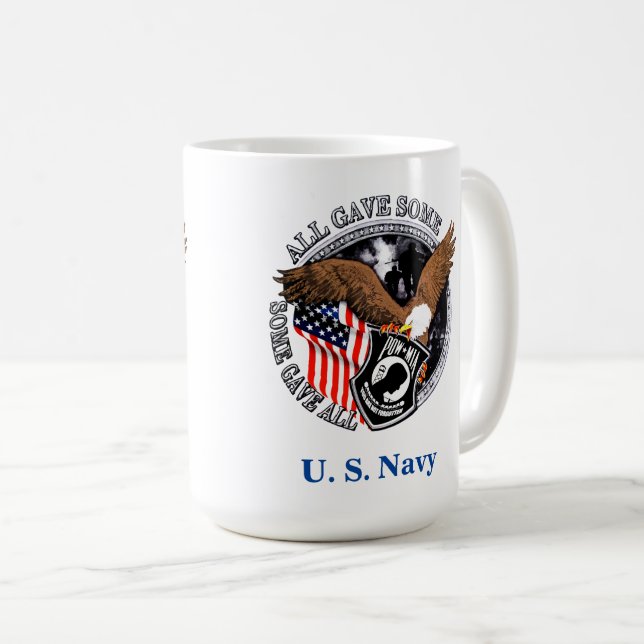Caneca De Café Marinho Patriótico POW-MIA Veteran Eagle U S (Frente Esquerda)