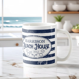 Caneca De Café Marinho Personalizado e Branco da Vintage Beach Ho
