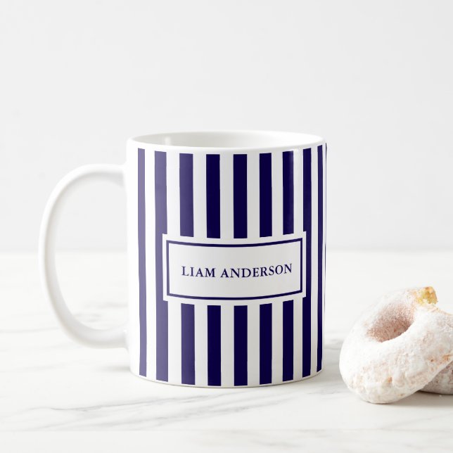 Caneca De Café Marinho Personalizado Simples Moderno Vertical Str (Com Donut)