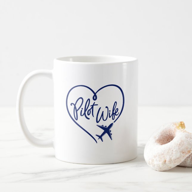 Caneca De Café Marinho Piloto Wife Looped Heart Plane (Com Donut)