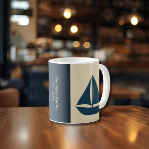 Caneca De Café marinho veleiro com nome da família/do barco e tes