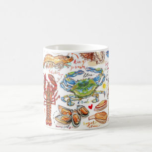 Caneca De Café Mariscos Coloridos