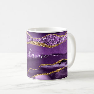 Caneca De Café Mármaco Dourado com brilho púrpura Nome personaliz