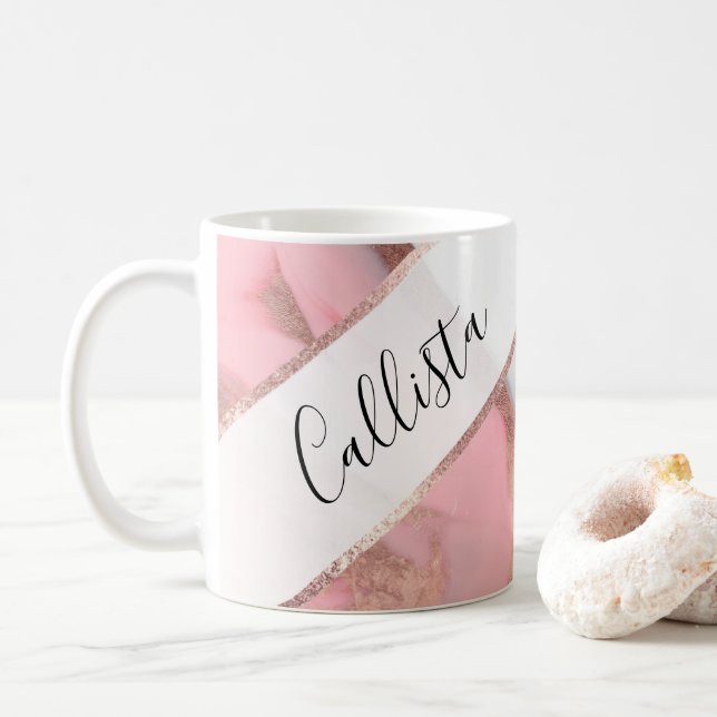 Caneca De Café Mármaco pintado cor-de-rosa rosa Dourado (Com Donut)