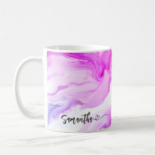 Caneca De Café Mármaco Púrpura, rosa, com nome personalizado card