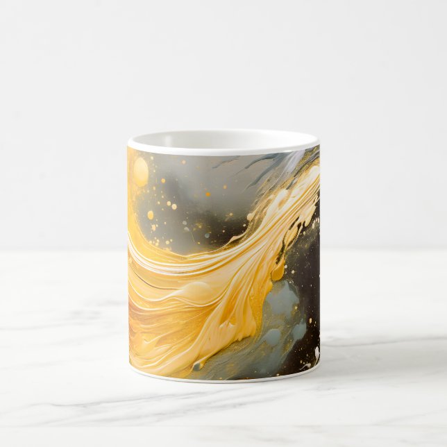 Caneca De Café Mármore Abstrato Dourado Ondas Modernas (Centro)