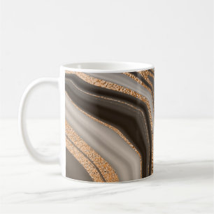 Caneca De Café mármore abstrato marrom com textura dourada