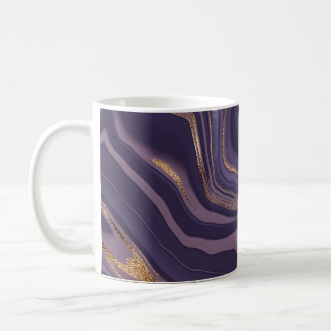 Caneca De Café mármore abstrato violeta com ouro (Esquerda)