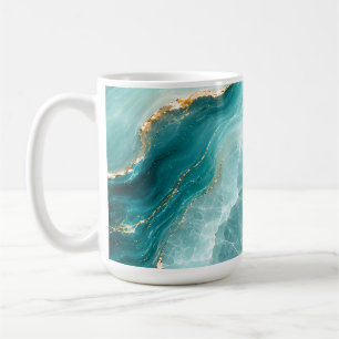 Caneca De Café Mármore Ágata Aqua Luxo com Veias Douradas