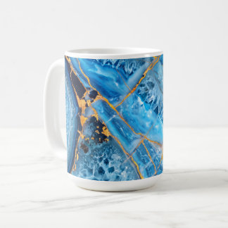 Caneca De Café Mármore Azul e Dourado