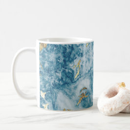 Caneca De Café Mármore Azul e Dourado Luxuoso Abstrato