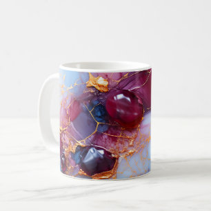 Caneca De Café Mármore Blush & Safira com Veias Douradas