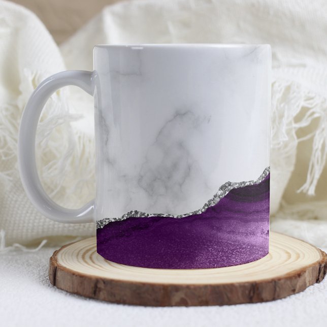 Caneca De Café Mármore Branco Ágata Prata Roxa (Criador carregado)