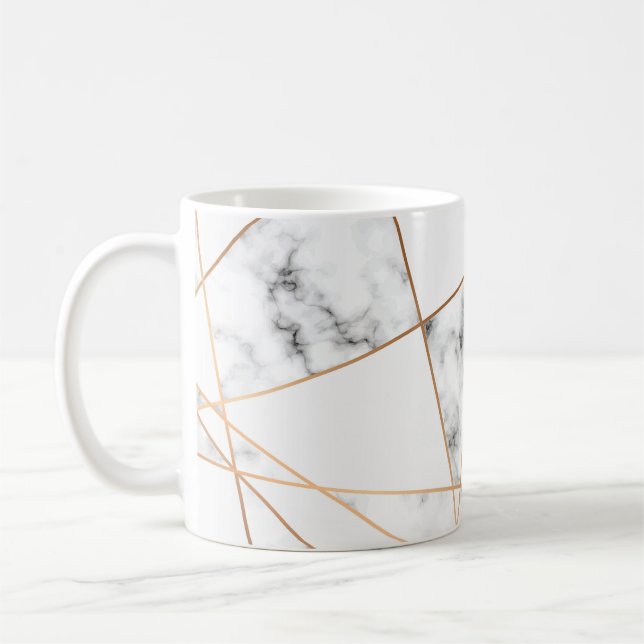 Caneca De Café Mármore Branco com Linhas Douradas Bonito (Esquerda)