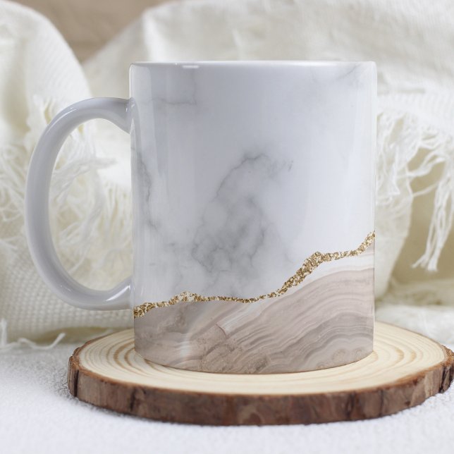 Caneca De Café Mármore Branco Dourado Ágata Bege Taupe Marfim (Criador carregado)