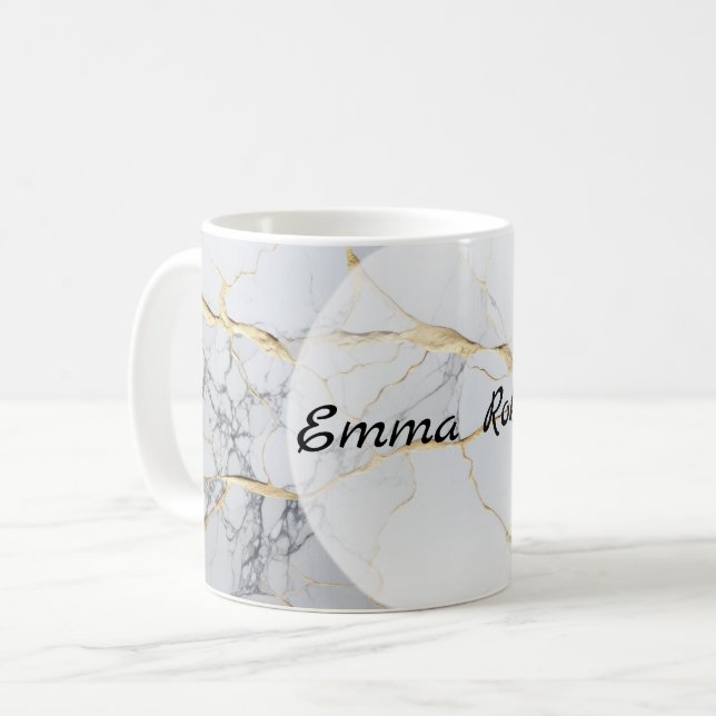 Caneca De Café Mármore branco e dourado  (Frente Esquerda)