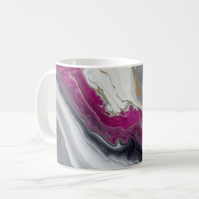 Caneca De Café Mármore de Pedra Rosa, Cinza e Branco Impresso  (Frente Esquerda)
