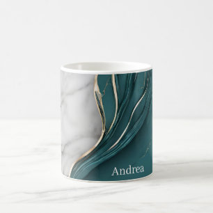 Caneca De Café Mármore Dourado Teal Escuro Personalizado Moderno