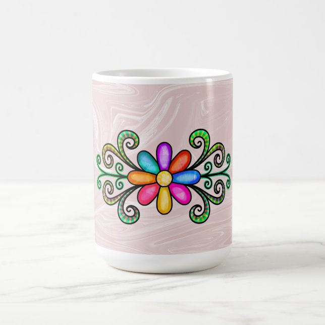 Caneca De Café Mármore Falso Rosa & Rabiscos (Centro)