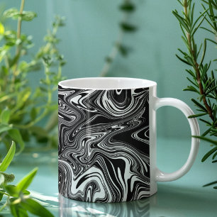 Caneca De Café Mármore Líquido abstrato Preto e Branco