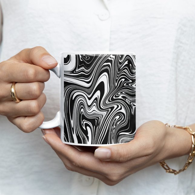 Caneca De Café Mármore Líquido abstrato Preto e Branco (Criador carregado)