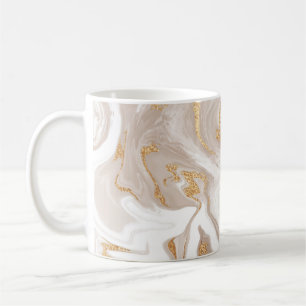 Caneca De Café Mármore líquido bege, arte da linha de ouro.