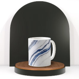 Caneca De Café Mármore Minimalista Branco e Azul Moderno