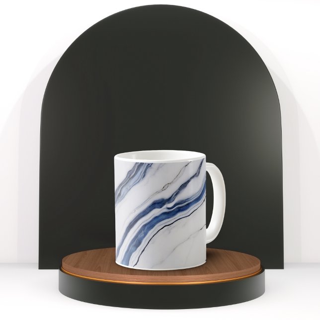 Caneca De Café Mármore Minimalista Branco e Azul Moderno (Criador carregado)