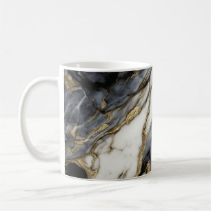 Caneca De Café Mármore Preto Cinza Branco Dourado Redemoinho Abst