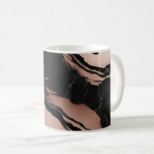 Caneca De Café Mármore Preto Moderno Tendência Dourado Rosa