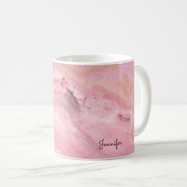 Caneca De Café Mármore Rosa Bebê (Frente Esquerda)