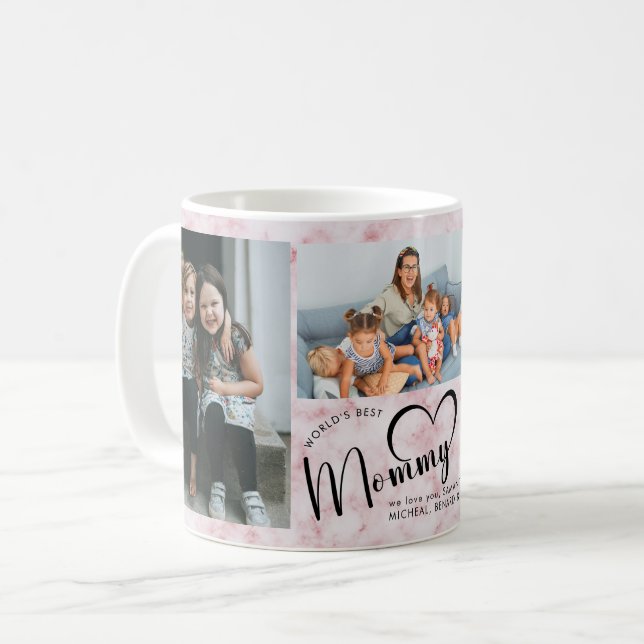 Caneca De Café mármore rosa-rosa com fotos de presentes da melhor (Frente Esquerda)