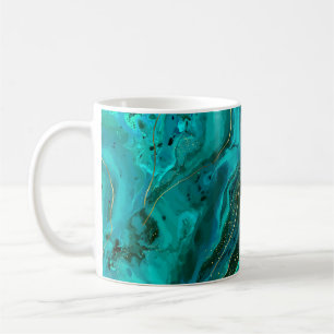 Caneca De Café Mármore Verde & Dourado: Textura Luxuosa