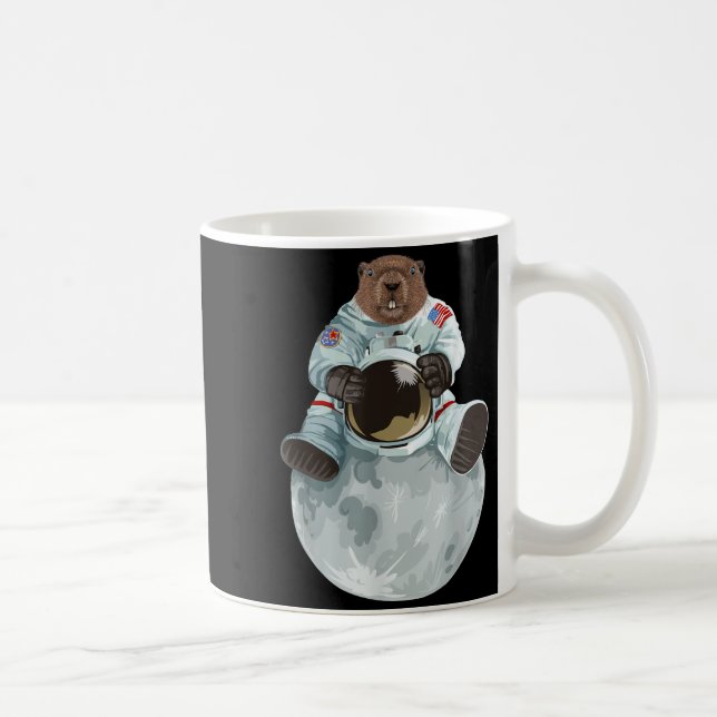 Caneca De Café Marmota Astronauta Sentado Lua Roedores Espaciais  (Direita)