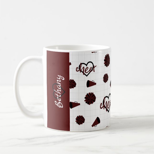 Caneca De Café Maroon Cheer Hearts, Pom Poms, Padrão Megafone (Esquerda)