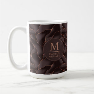Caneca De Café Marrom Chocolate & Dourado Rosa Padrão de Onda Abs
