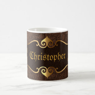 Caneca De Café Marrom elegante com quadro dourado