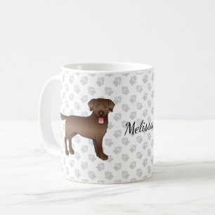 Caneca De Café Marrom Labrador Retriever Cartoon Dog & Name