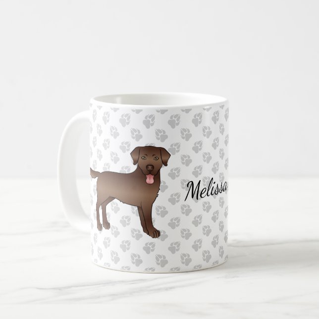 Caneca De Café Marrom Labrador Retriever Cartoon Dog & Name (Frente Esquerda)