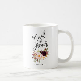 Caneca De Café Marsala burgundy madrinha de casamento Floral