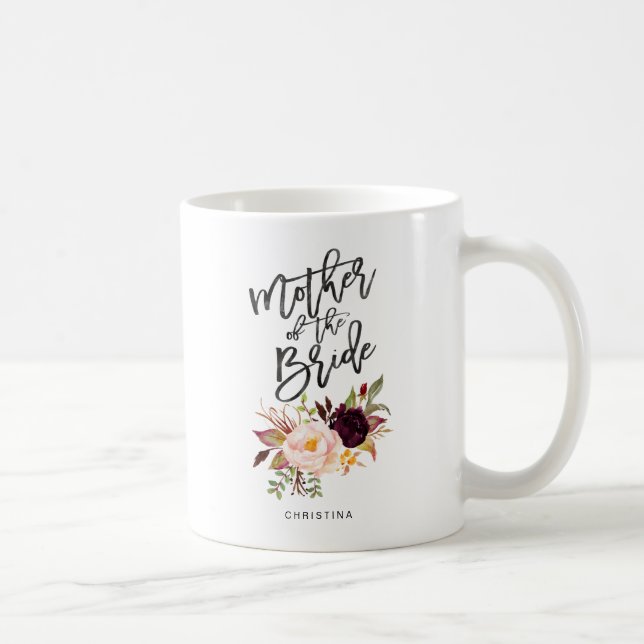 Caneca De Café Marsala burgundy Mãe Floral da noiva (Direita)