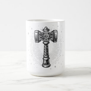 Caneca De Café Martelo de Thor Mjolnir preto e branco