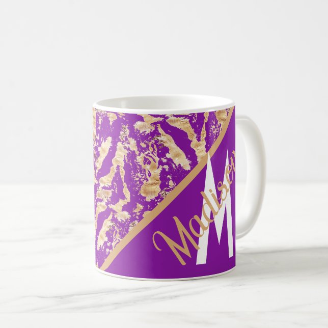 Caneca De Café mártico mármore Dourado nogramado em roxo (Frente Esquerda)