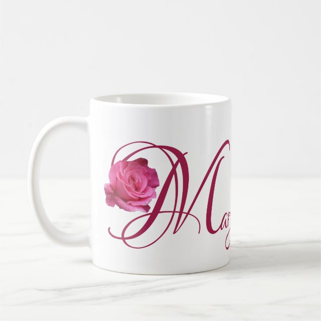 Caneca De Café Mary personalizável nome rosa rosa-flores rosa boh (Esquerda)