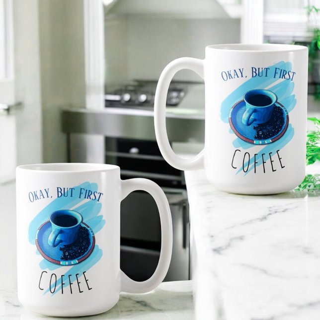 Caneca De Café Mas O Primeiro Café Café Café Café Saquinho (15 ounce coffee mug template design on opposing sides of handle)