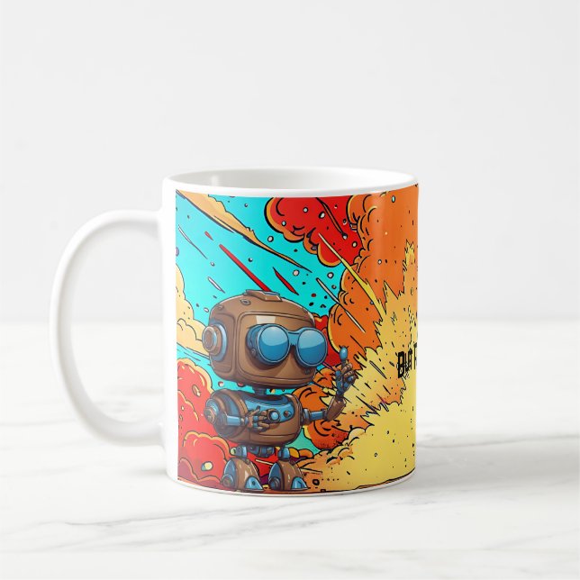 Caneca De Café Mas Primeiro, Café! Explosão de Cartoon Robot (Esquerda)