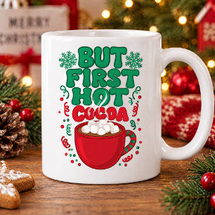 Caneca De Café Mas Primeiro Chocolate Quente Natal Marshmallow Na
