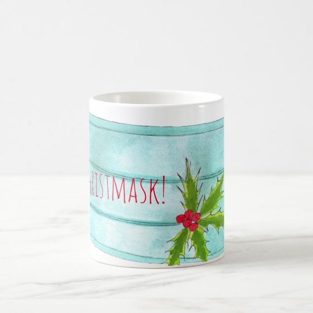 Caneca De Café Máscara azul de máscara de Natal feliz (Centro)