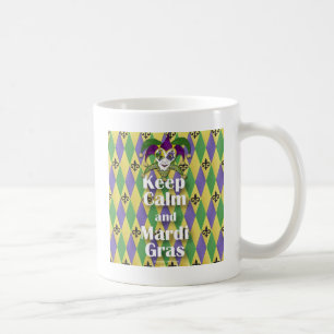 Caneca De Café Máscara de Bobo Mantenha a Calma e Mardi Gras